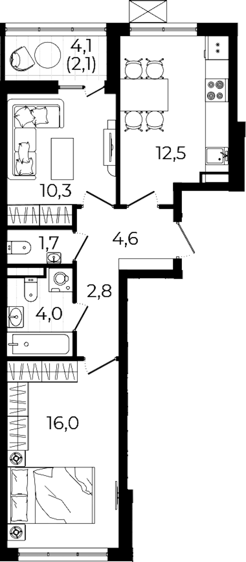 2-комнатная квартира 54 м², 11/12 эт., ЖК «А101 Всеволожск»